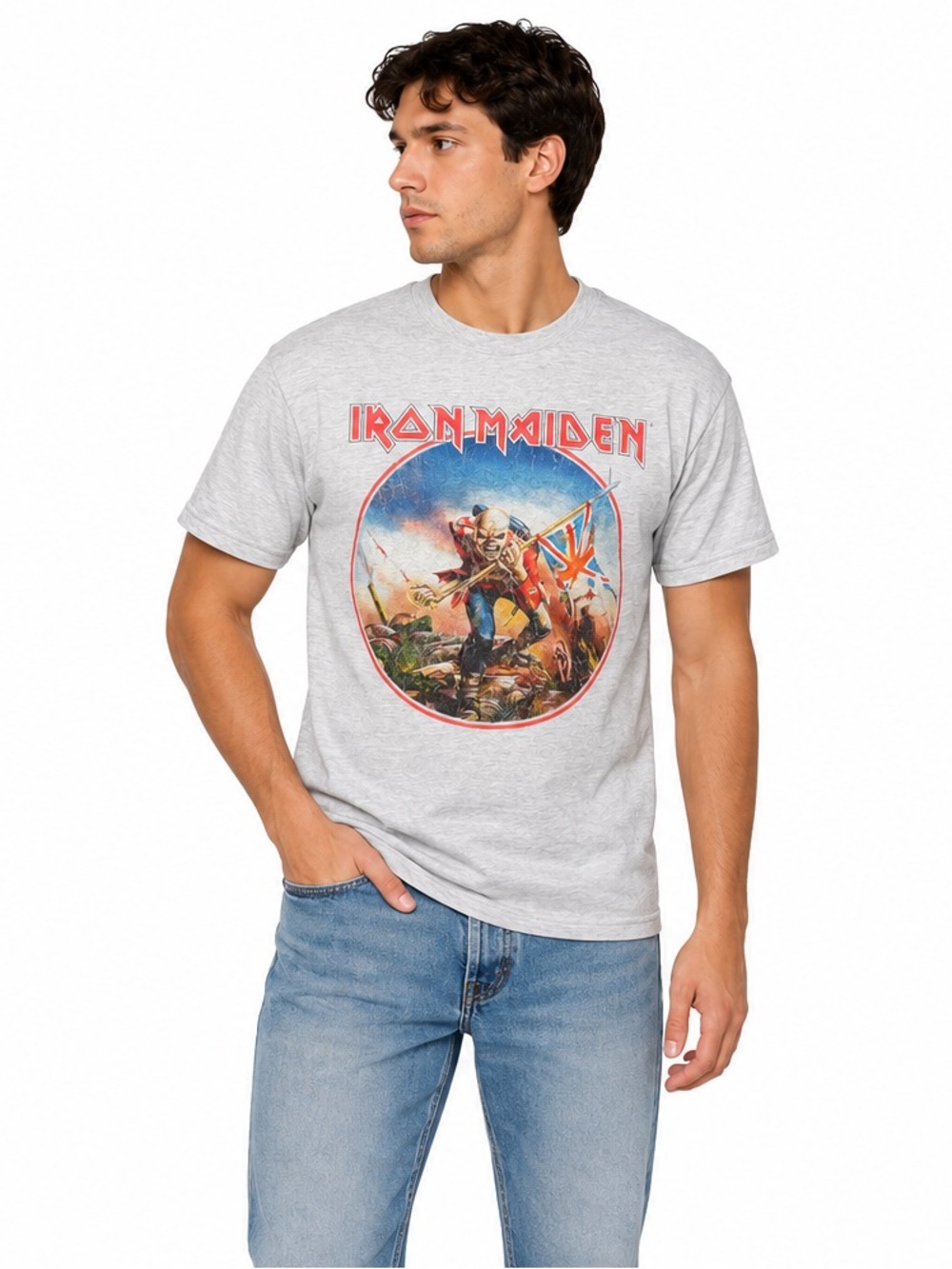 Iron Maiden The Trooper Graphic Band T-Shirt Men’s Medium Gray 2023 Licensed Tee